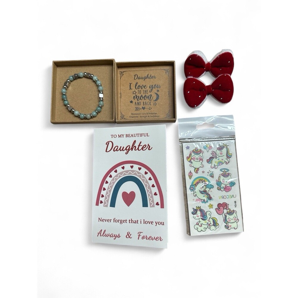 Gift Box For Daughter 7 Pc. Set Purse Moonstone Bracelet Fuzzy Heart Socks Card